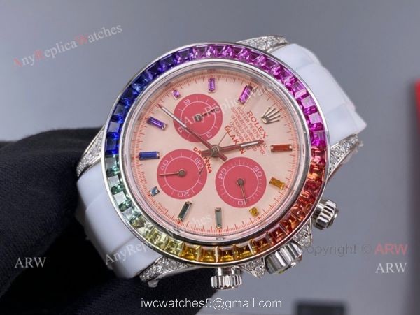 Noob Blaken Rolex Rainbow Daytona 4130 White Rubber Band Best Replica Watch 1