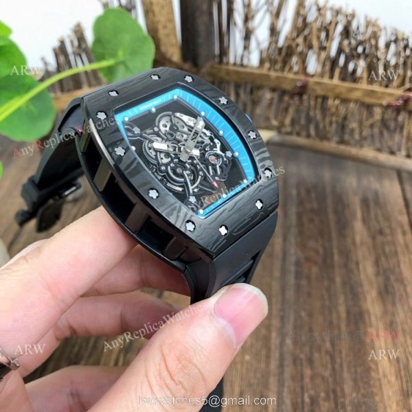 Copy Richard Mille Rm 055 Black With Blue Inner Bezel Transparent Rubber Strap Watch 1