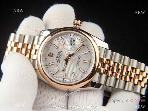 2021 New Copy Rolex Datejust 36 Silver Palm dial Domed Bezel Jubilee Watch 1