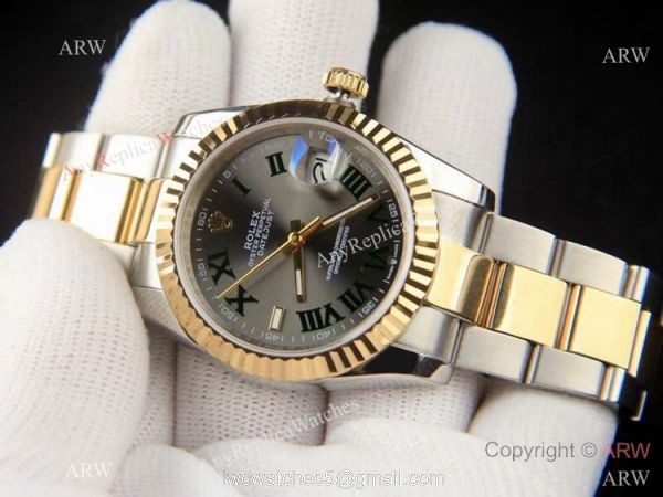 Copy Rolex Datejust 36mm Watch Green Roman Dial Two Tone Oyster 1