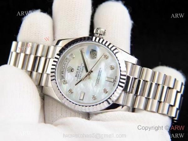 Best Replica Rolex Day-date 36 White MOP Silver President Watch 1