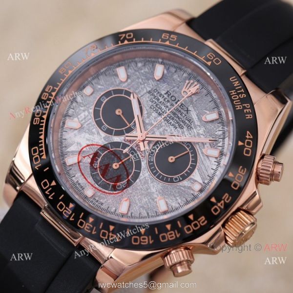 New 2021! AAA Replica Rolex Daytona 40 Watch Rose Gold Meteorite Face Oysterflex Strap 1