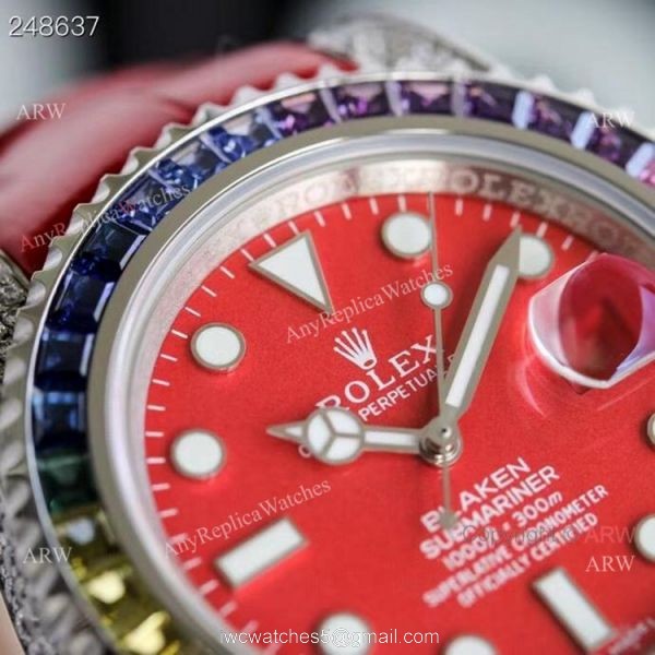 New Blaken Rolex Submariner Red Dial Rainbow Bezel Swiss Replica Watches 40mm 1