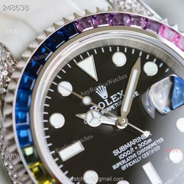 New Rolex Submariner Rainbow Bezel Black Dial Asia 2824 Replica Watches 40mm 1