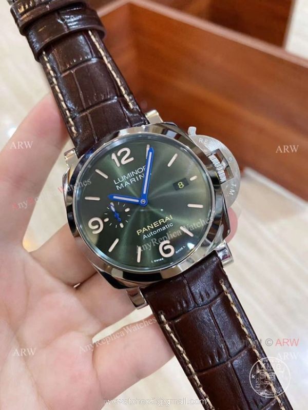 New Panerai 2021 Copy Panerai Green Dial Marina Watch 44mm Green Leather Strap 1