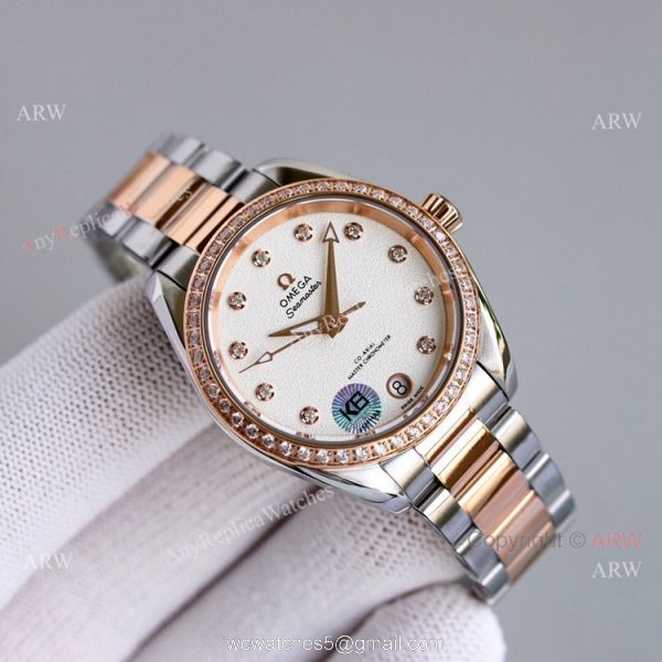 Ladies Omega Constellation 34 Two Tone Rose Gold Watch With Diamonds High Copy 1