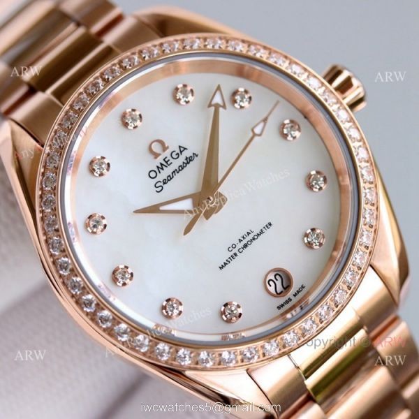 Ladies Omega Seamaster Constellation 34mm Rose Gold Diamond Watch High Copy 1