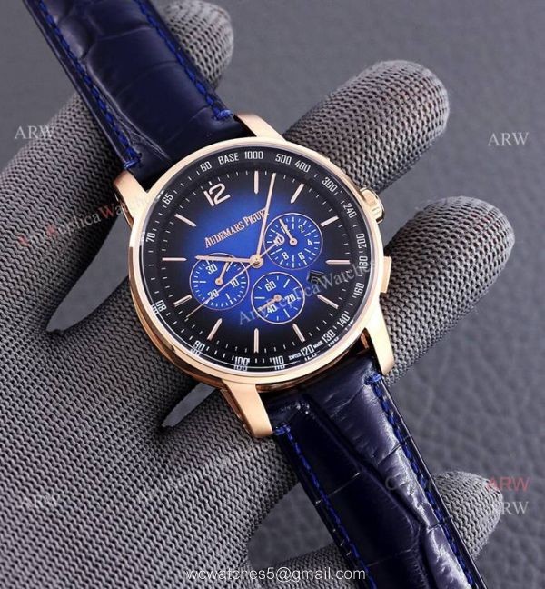 New Audemars Piguet Code 11.59 Blue Dial Blue Leather Strap Replica Watch 41mm 1