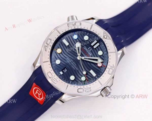 New Omega Seamaster Diver 300m Beijing 2022 Special Edition Swiss Replica Watch Omega Blue Wave Dial 1