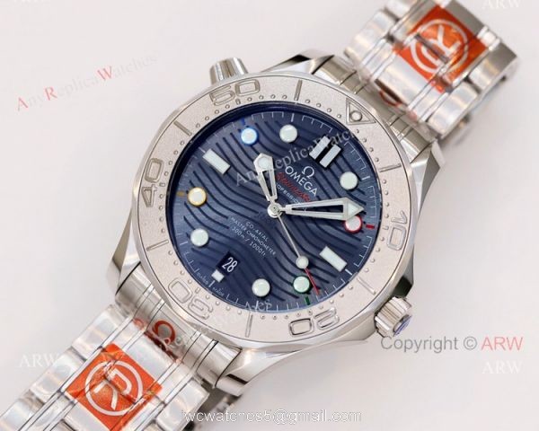 New Omega Seamaster Diver 300m Blue Wave Dial Omega 8800 Movement Beijing 2022 Special Edition Swiss Replica Watch 1