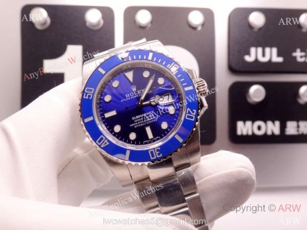 EW Swiss 3255 Rolex Smurf Submarimer Replica Watch Blue Ceramic Bezel 1