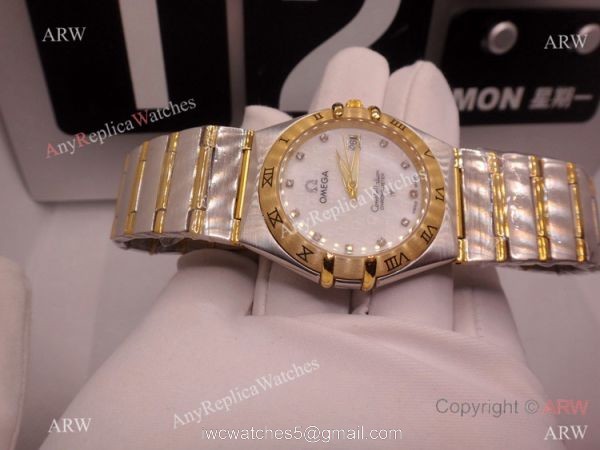Copy Omega Constellation Two Tone White MOP Dial Watch Men 1