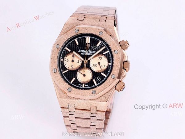 New Audemars Piguet Frosted Gold Royal Oak Rose Gold Watch 41mm Silver Dial with Stop Function High Copy 1