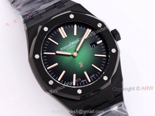 New Audemars Piguet Royal Oak Jumbo Green Dial All Black Mens Replica Watches 41mm 1