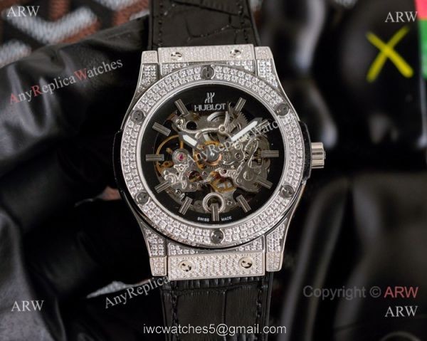 Copy Hublot Classic Fusion Iced Out Watches Hollow Dial 1