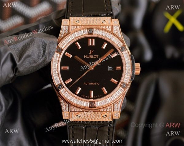 Clone Hublot Iced Out Classic Fusion Watches Rose Gold Automatic 1