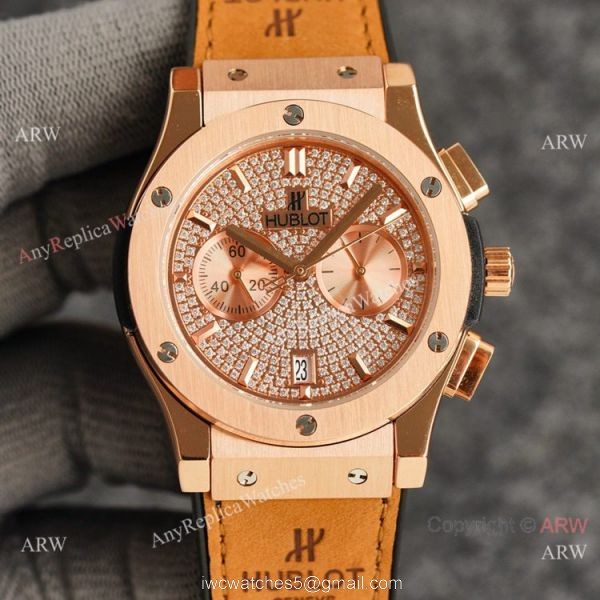Knockoff Hublot Classic Fusion Diamond Face Rose Gold Watch 43mm 1