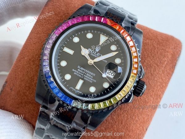 Blaken Rolex Submariner All Black Rainbow Watch 40mm Replica Asia 2836 Movement 1