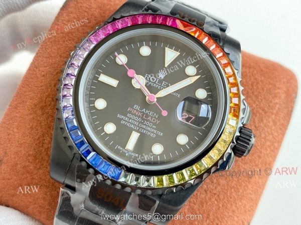 High Copy Rainbow Rolex Blaken Submariner Pink Lady 40mm All Black Watch 1