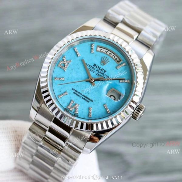 New Rolex Day Date Turquoise Roman Dial M128238 Stainless Steel Copy Watch 36mm 1