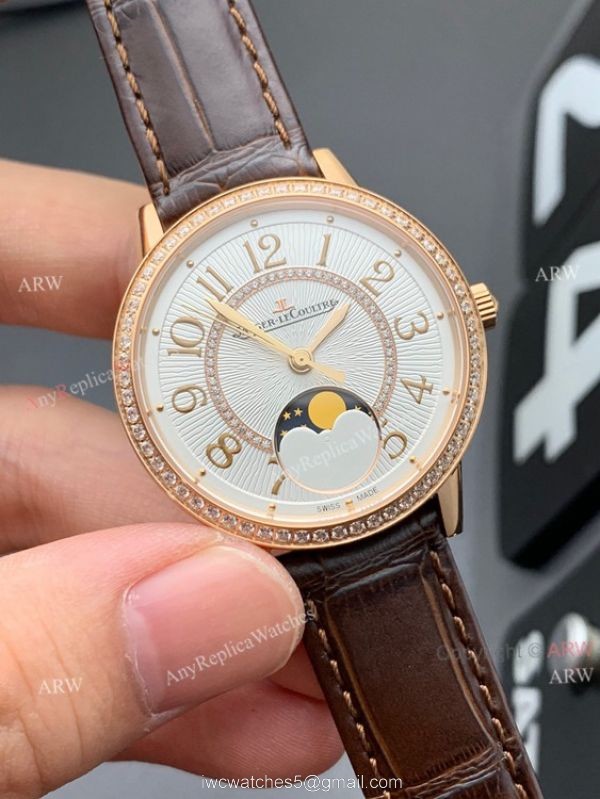 ZF Factory Replica Jaeger Lecoultre Rendez-Vous Rose Gold Watch White Face Brown Leather Strap 1