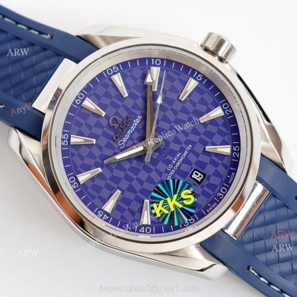 New Omega Aqua Terra 150m Blue Dial With Blue Rubber Band Swiss Replica Watch 41 1