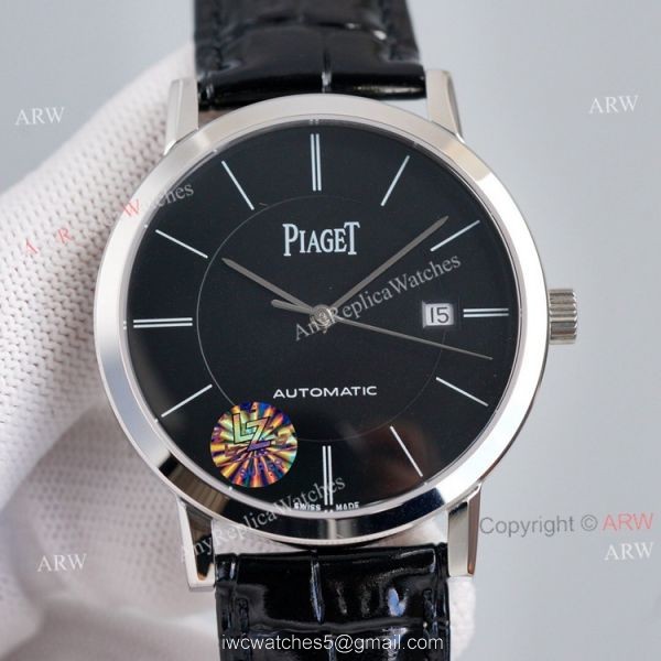 Asia 2824 Piaget Altiplano Black Dial Black Leather Strap Knockoff Watch With Diamond Bezel 1