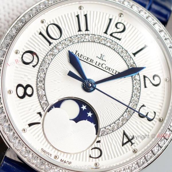Best Copy White Face Jaeger Lecoultre Rendez-Vous Ladies Watch With Diamonds Blue Leather Strap 1