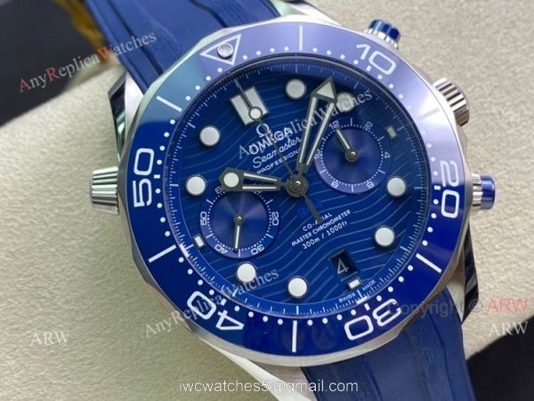 OMF Omega Seamaster Diver 300m Rubber Strap Blue Dial Swiss Replica Watches 44mm 1