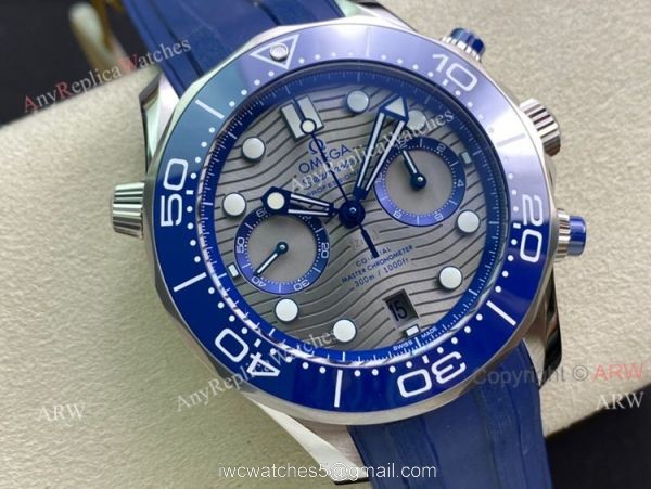 New OM Factory Omega Seamaster Diver 300m Grey Dial Blue Rubber Strap Replica Watch For Men 1