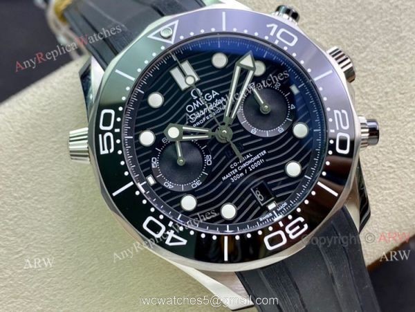 New OM Factory Omega Seamaster Diver 300 Black Dial Black Rubber Strap Replica Watch 44mm 1
