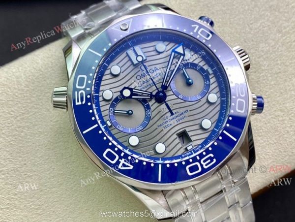 OMF Omega Seamaster With Grey Dial Ss Bracelet Blue Ceramic Bezel High End Replica 44mm 1