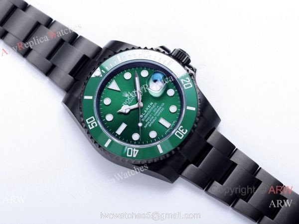 V9 Factory 1:1 Rolex Blaken Hulk Submariner Watch Cal.2824 Green Dial PVD Black Case 1