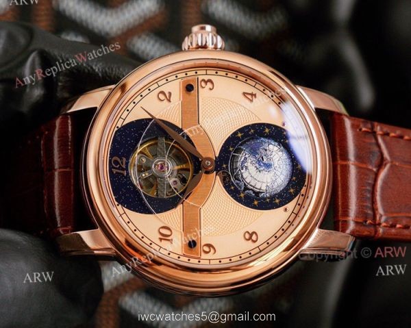 Automatic Montblanc Tourbillon Geosphere Rose Gold Replica Watch Brown Leather Strap For Men 1