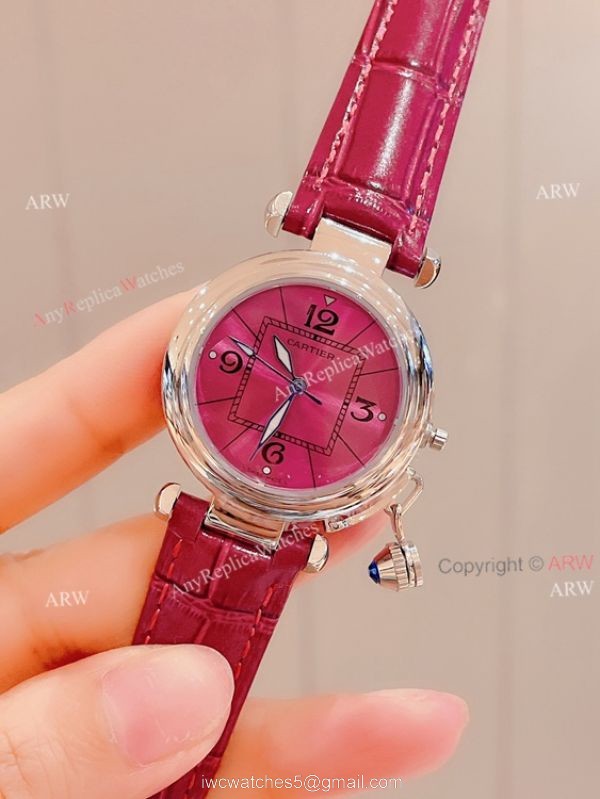 Knockoff Ladies Cartier Pasha Watch Fuchsia Dial Fuchsia Leather Strap 1