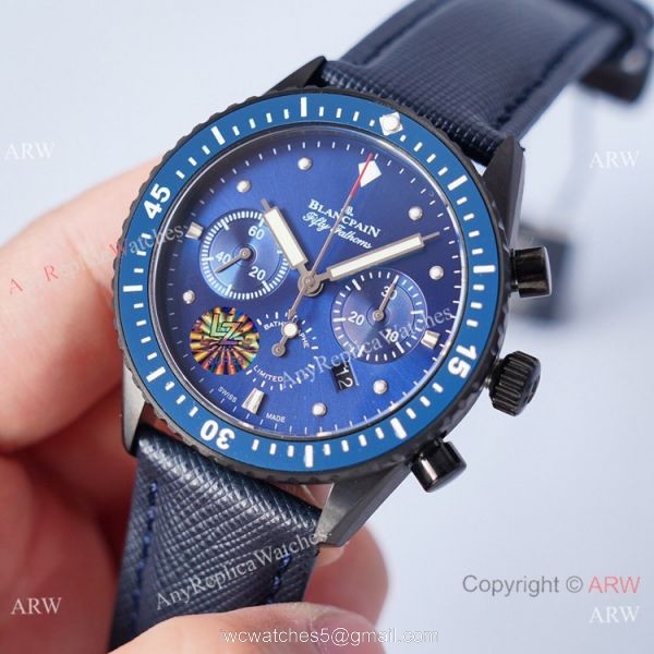 2021 Swiss Copy Blancpain Fifty Fathoms Bathyscaphe Chronographe Flyback Watch Black and Blue 1