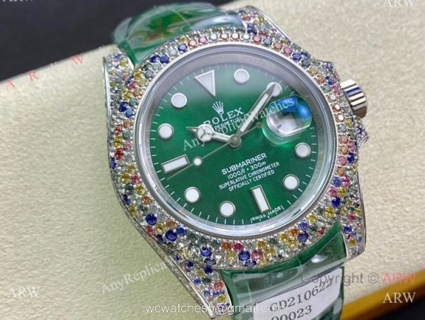 Swiss Quality Copy Rolex Submariner Green Limited Edition Watch Rainbow Bezel 1