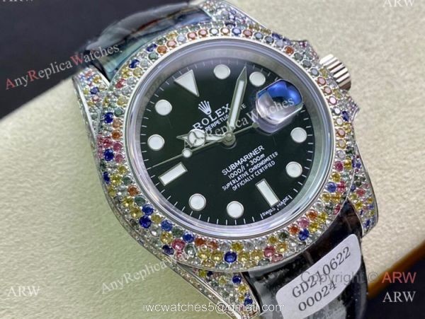 Swiss Quality Copy Rolex Submariner Limited Edition Watch Black Dial Rainbow Bezel 1