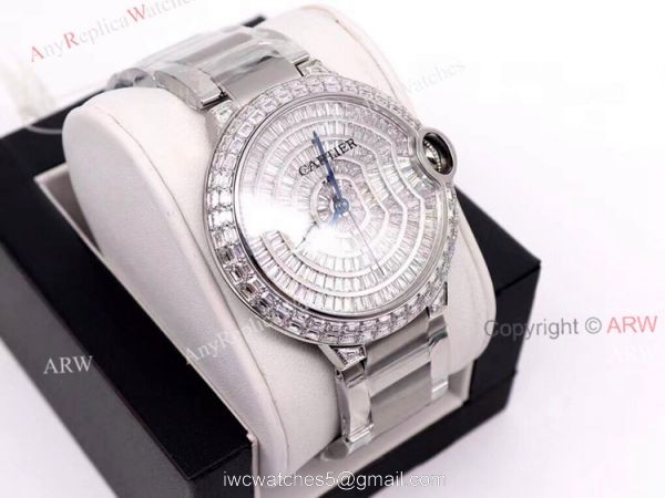 Iced Out Cartier Ballon Bleu 42mm Watch Stainless Steel Replica Watch 1