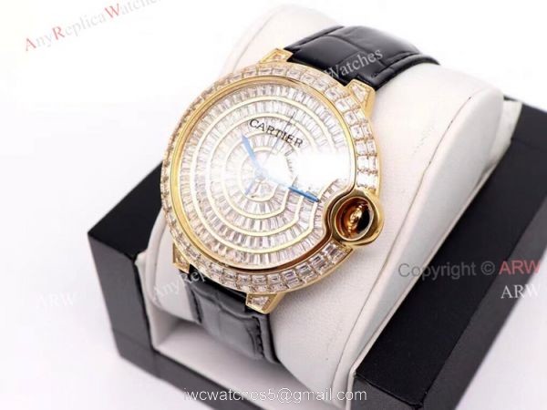 Gold Cartier Ballon Bleu 42mm Full Diamonds Knockoff Watch 1