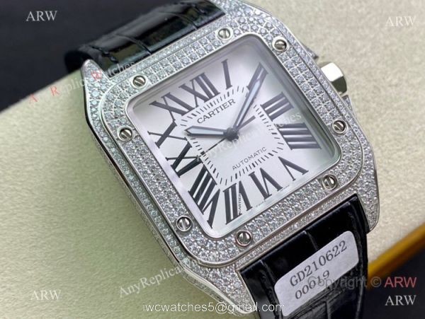 Swiss Quality Iced Out Cartier Santos De Watch Sapphire Crystal 1