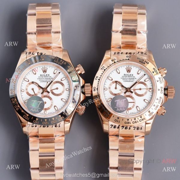 New 2021! Swiss Replica Rolex Daytona 40 Watch All Rose Gold and White Dial 1