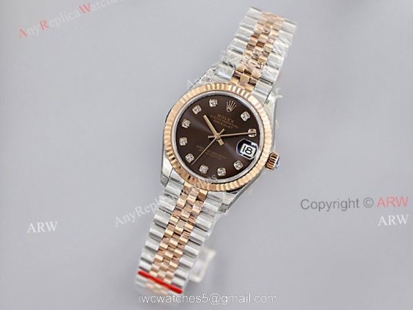 1:1 EWF Rolex Datejust Rose Gold Chocolate Dial With Diamonds High End Replica Watch 1