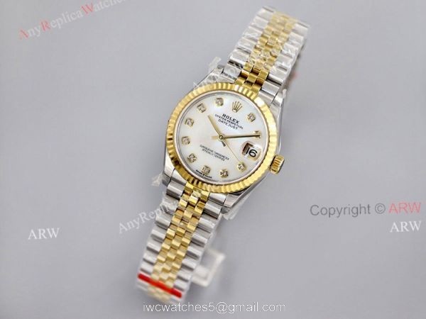 (EWF) 1:1 Rolex 31mm Datejust Two Tone White Mop Dial With Diamond Markers Replica Watch 1