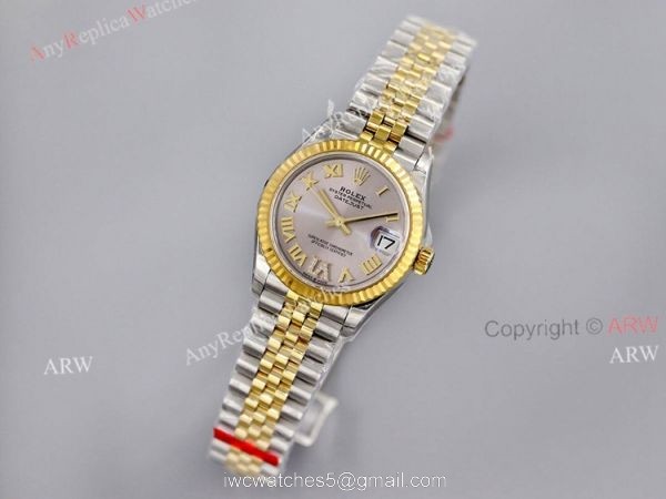 EWF Replica Rolex Datejust Two Tone Jubilee Watch Grey Dial With Diamonds VI Markers 1