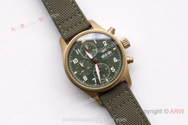 ZF Factory IWC Pilots 7750 Chronograph Spitfire Bronze Military Green Watch 1