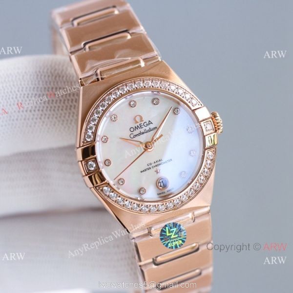 Swiss Copy Omega Constellation 8700 Automatic Watch 29mm Rose Gold Diamond 1