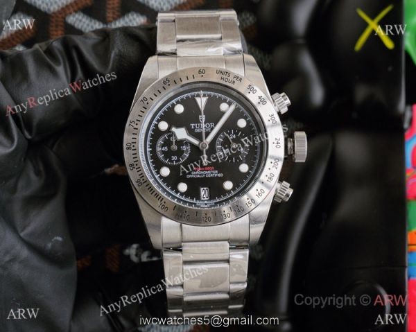 Clone Tudor Heritage Black Bay Chronograph Watch Stainless steel Brown Leather Strap 1