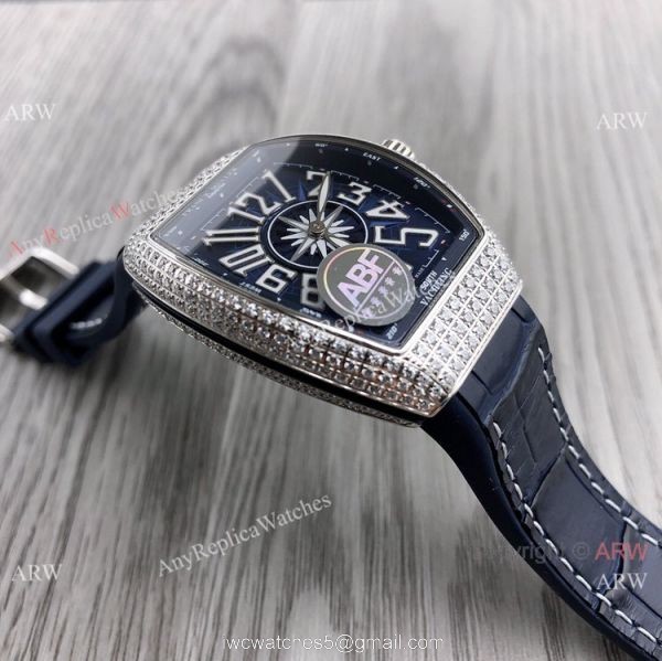 New Copy Franck Muller Vanguard Lady V32 Iced Out Blue Watch Swiss Quartz 1