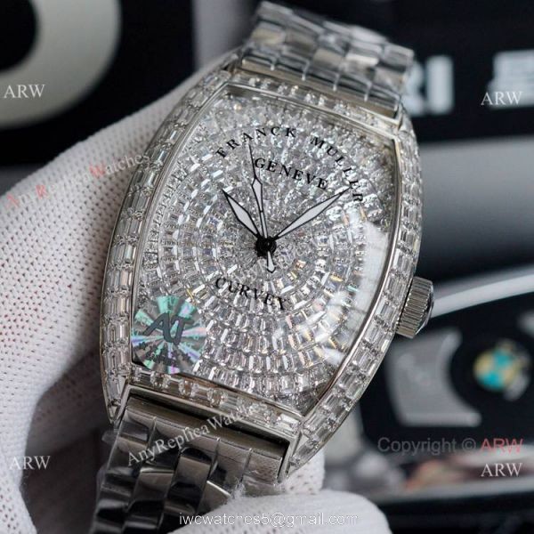 Iced Out Franck Muller Cintree Curvex Rose Gold Watch 43mm 1